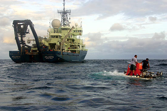 R/V Atlantis is the only vessel in the U.S. research fleet designed to support the Alvin submersible (Photo: Amy Nevala, Woods Hole Oceanographic Institution) 