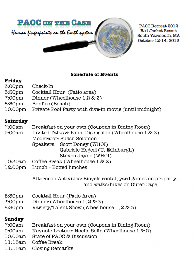 2012 PAOC Retreat Schedule