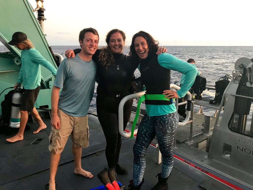 MIT-WHOI Joint Program students Tyler Tamasi and Kalina Grabb with Kalina Grabb in the center. (Photo: courtesy of Tyler Tamasi)