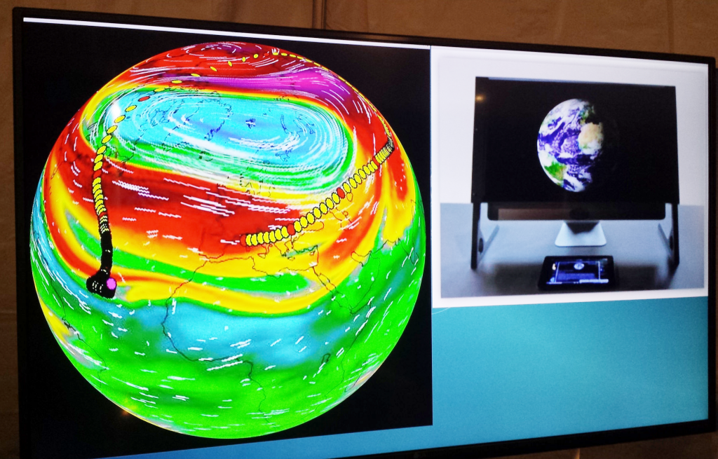 An Aerocene balloon trajectory shown on the touchscreen controlling the iGlobe (Image: Lauren Hinkel)